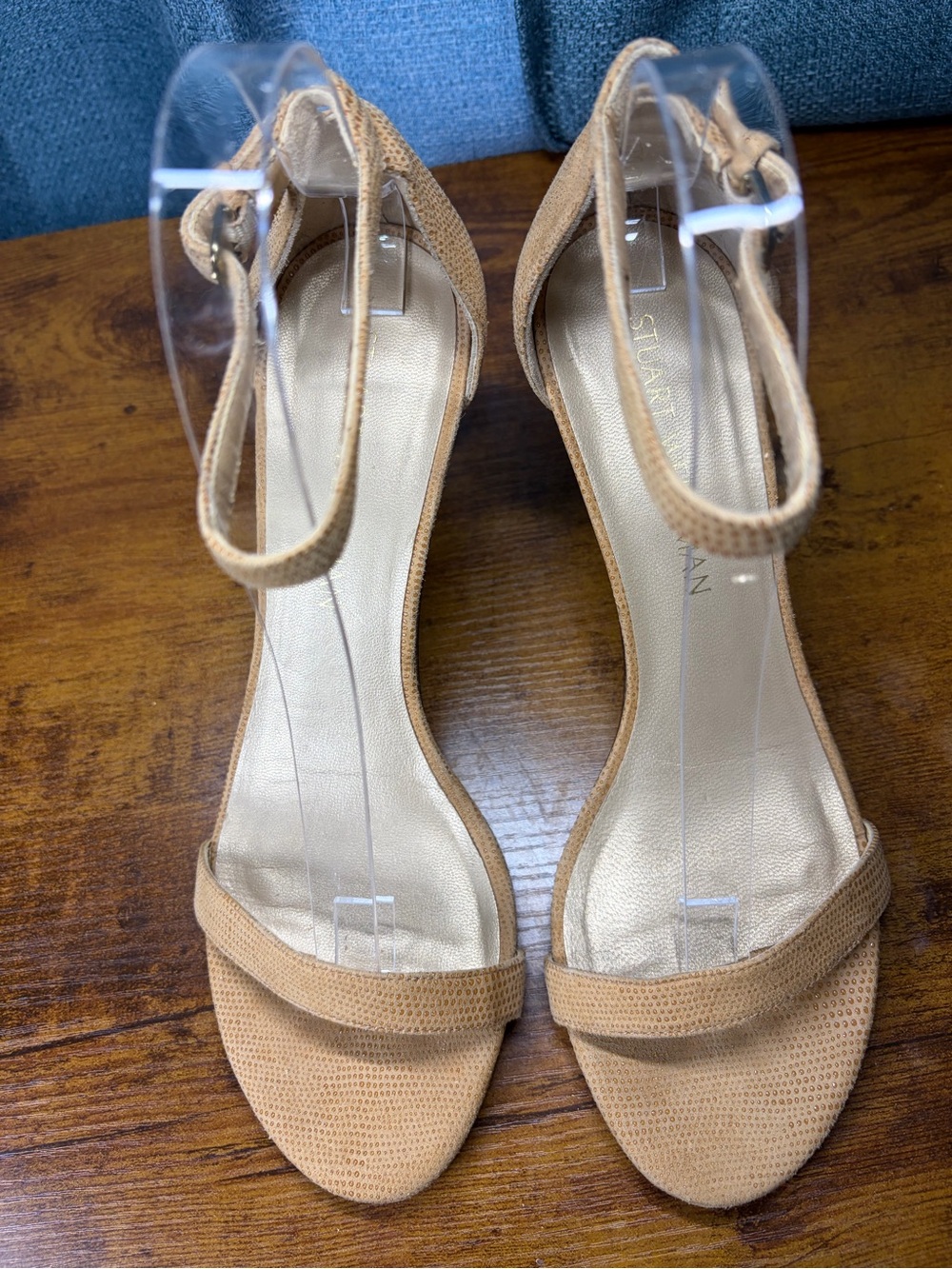 Stuart Weitzman Camel Suede Open-Toe Ankle Strap Heels